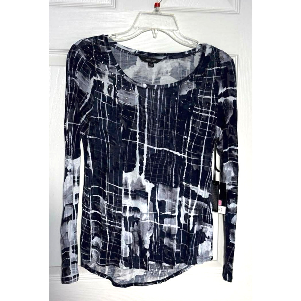 Simply Vera Vera Wang Long Sleeve Stretchy pullover shirt Sz PXS Black White36